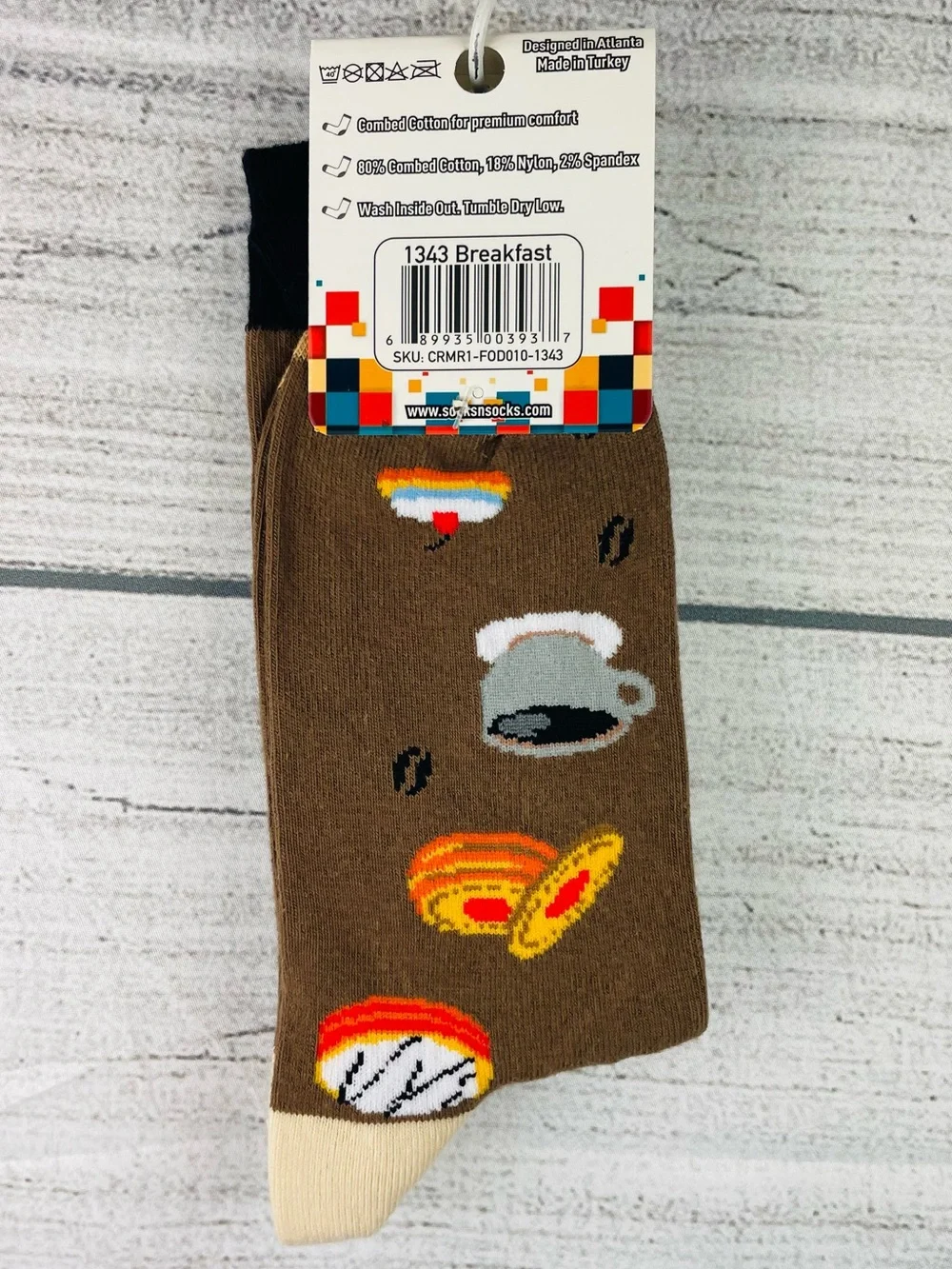 Socks n Socks Mens One Size Breakfast Food Theme Crew Socks - NEW